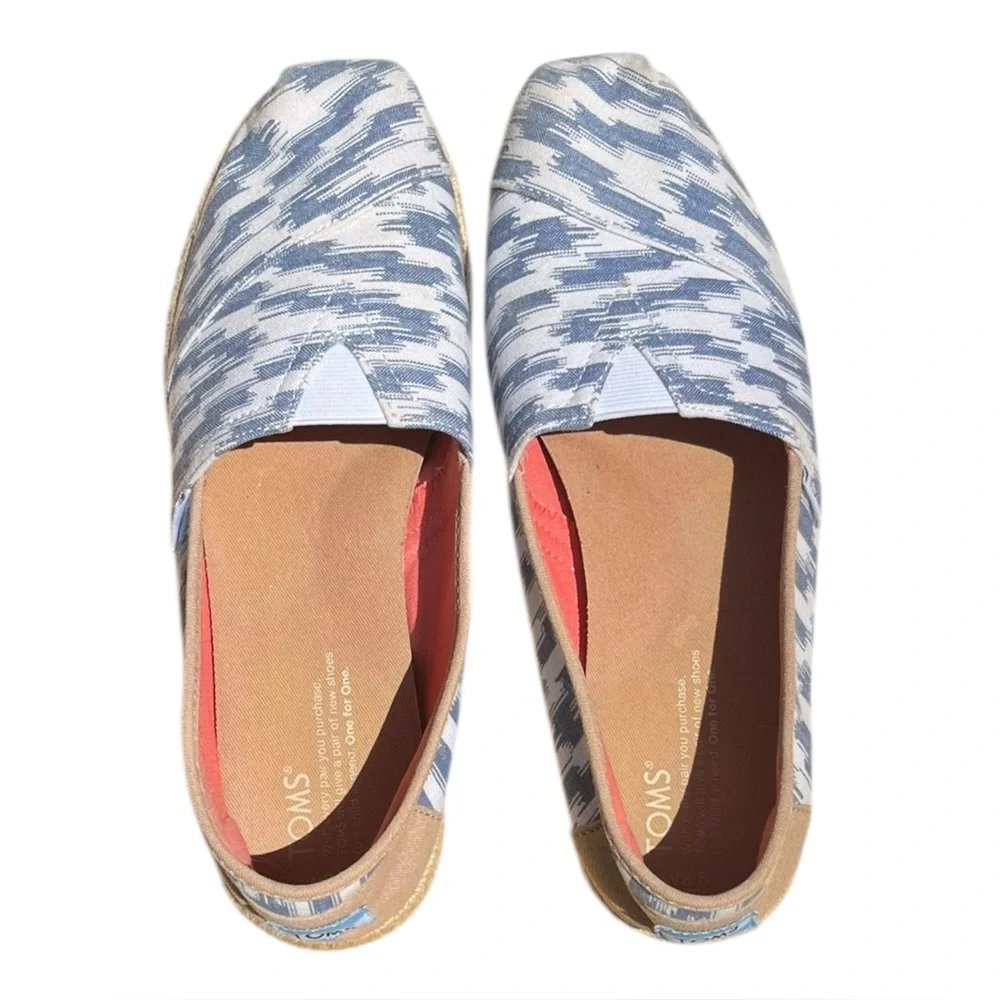 Toms Alpargata Rope‎ Espadrille Flat Slip On Blue White Shoe Casual Women's 8.5